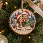 Custom Wedding Photo First Christmas Married Gifts For Couple - Personalized Wooden Ornament