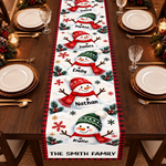 Custom Name Christmas Snowman Gifts For Family - Personalized Table Runner