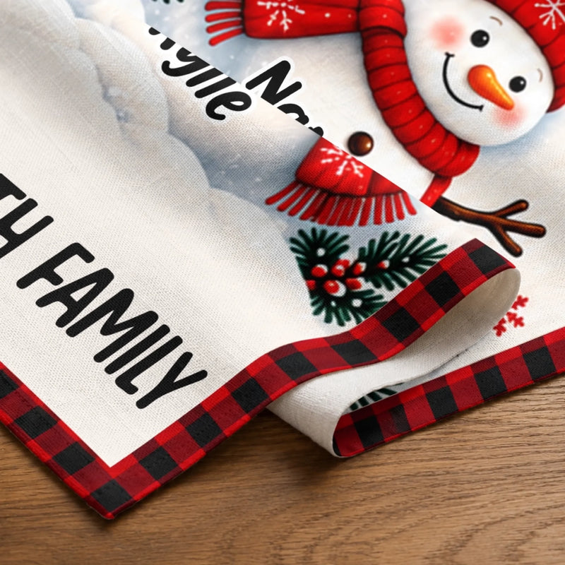 Custom Name Christmas Snowman Gifts For Family - Personalized Table Runner