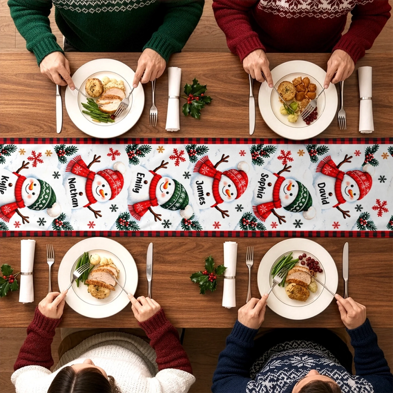 Custom Name Christmas Snowman Gifts For Family - Personalized Table Runner