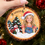 Custom Photo Name Christmas Gifts for Kids - Personalized Wooden Ornament