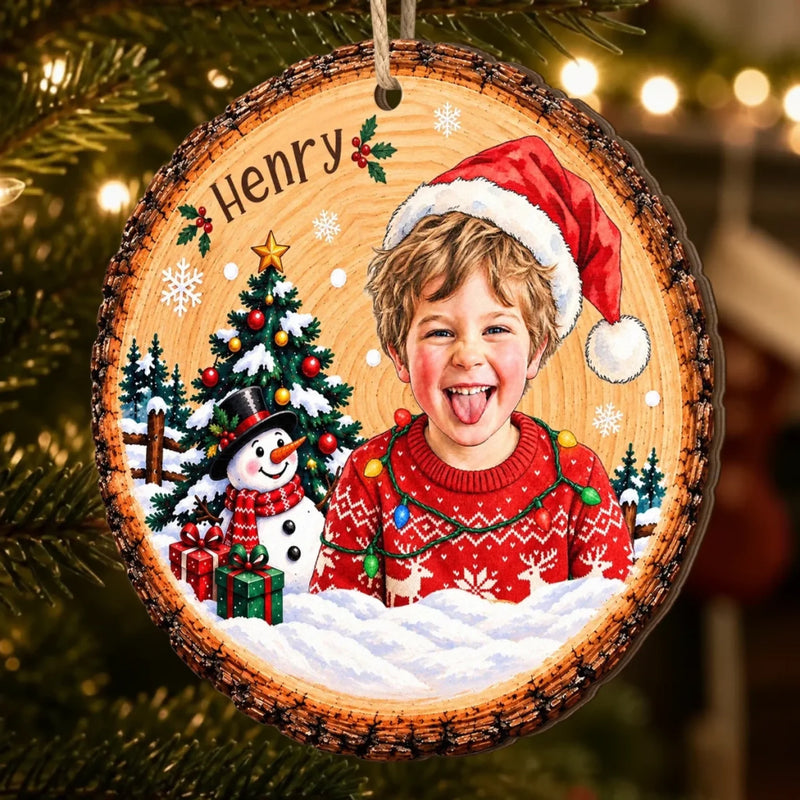 Custom Photo Name Christmas Gifts for Kids - Personalized Wooden Ornament