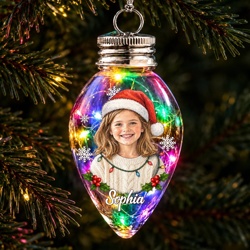 Custom Photo Christmas Family Gifts - Personalized Bulb LED Light Ornament