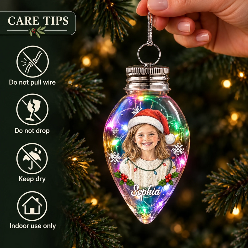 Custom Photo Christmas Family Gifts - Personalized Bulb LED Light Ornament