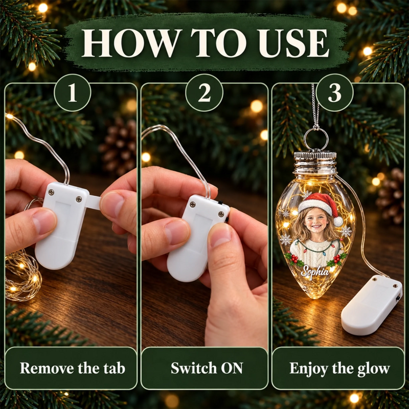 Custom Photo Christmas Family Gifts - Personalized Bulb LED Light Ornament