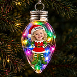Custom Photo Christmas Elf Family Gifts - Personalized Bulb LED Light Ornament