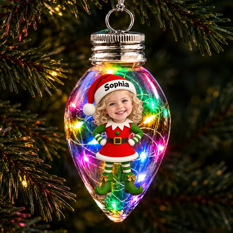 Custom Photo Christmas Elf Family Gifts - Personalized Bulb LED Light Ornament
