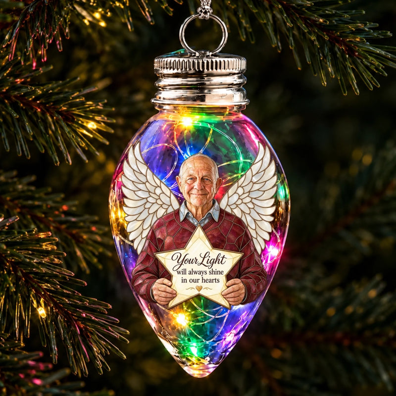 Custom Photo Memorial Angel Christmas Gifts - Personalized Bulb LED Light Ornament