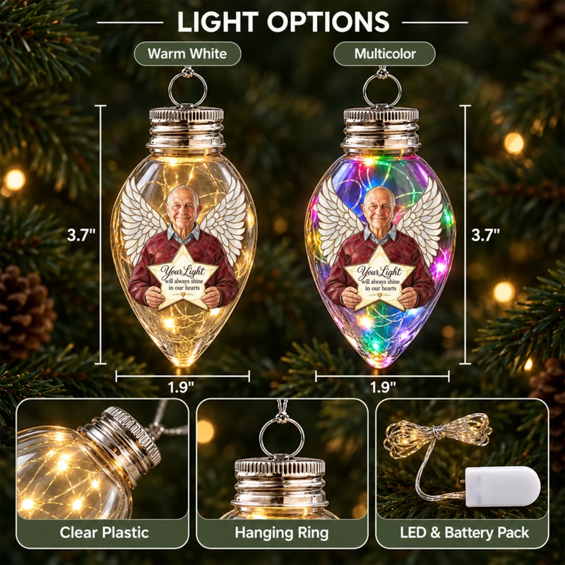 Custom Photo Memorial Angel Christmas Gifts - Personalized Bulb LED Light Ornament
