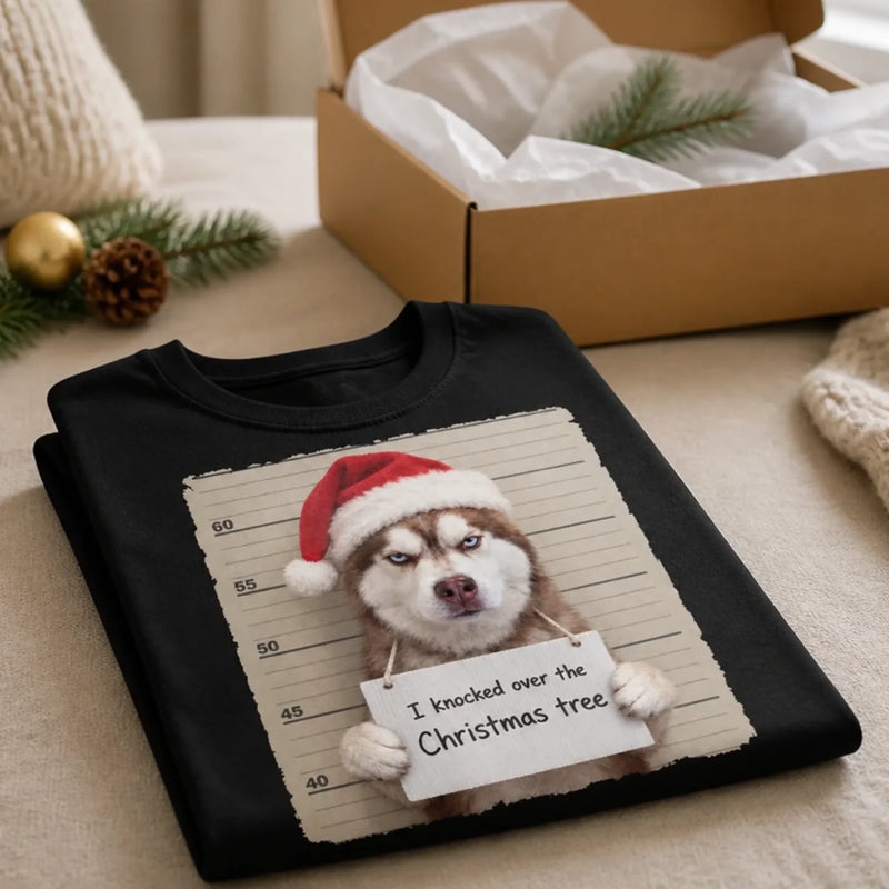Custom Funny Pet Photo Christmas Mugshot Gifts For Dog And Cat Lovers - Personalized Comfort T-Shirt