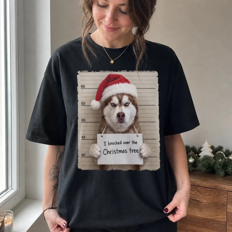Custom Funny Pet Photo Christmas Mugshot Gifts For Dog And Cat Lovers - Personalized Comfort T-Shirt