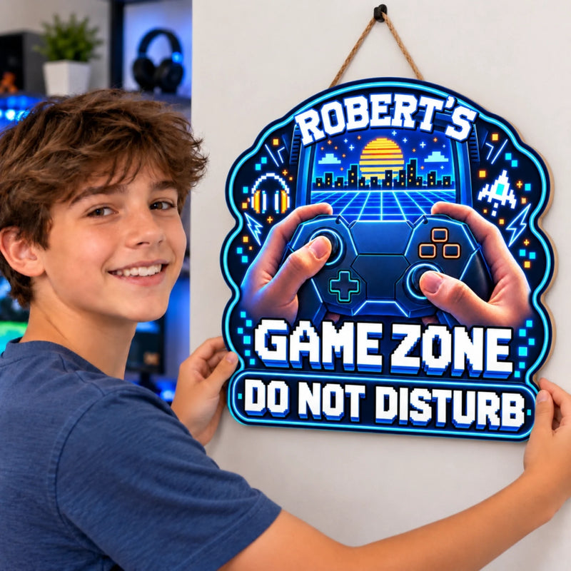 Custom Retro Controller Game Zone Gamer Decor - Personalized Wood Sign