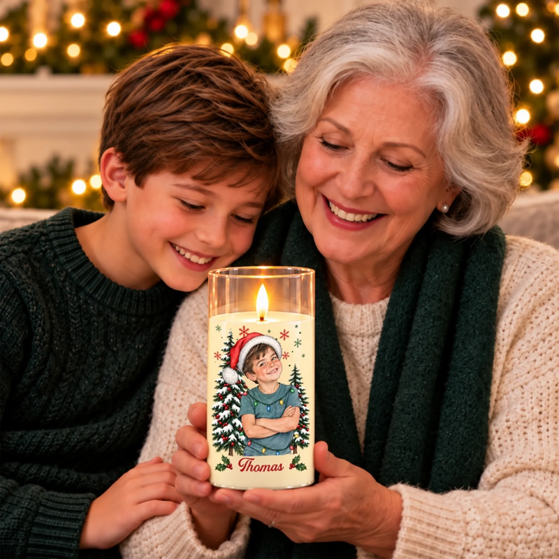 Custom Photo Santa Christmas Gifts For Families - Personalized LED Candle Light