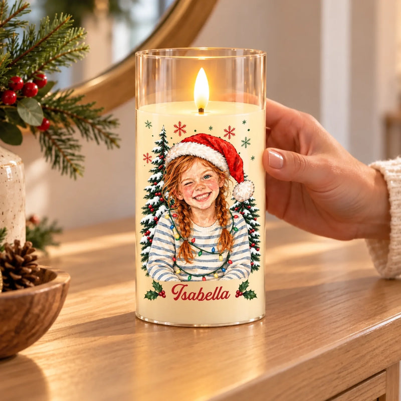 Custom Photo Santa Christmas Gifts For Families - Personalized LED Candle Light