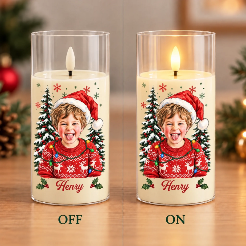 Custom Photo Santa Christmas Gifts For Families - Personalized LED Candle Light