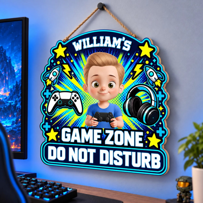 Custom Gamer Character Game Zone Kids Room Decor - Personalized Wood Sign