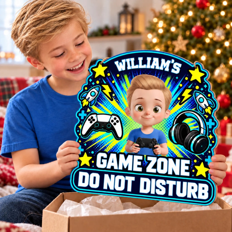 Custom Gamer Character Game Zone Kids Room Decor - Personalized Wood Sign