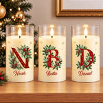 Custom Family Name Christmas Holly Decor - Personalized LED Candle Light