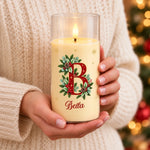 Custom Family Name Christmas Holly Decor - Personalized LED Candle Light
