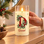 Custom Family Name Christmas Holly Decor - Personalized LED Candle Light