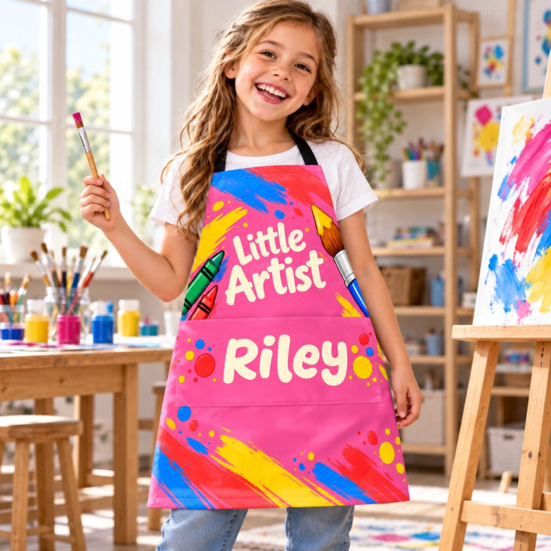 Custom Name Arts And Crafts Kids Gifts For Kids, Artists, Art Lovers - Personalized Apron With Pocket