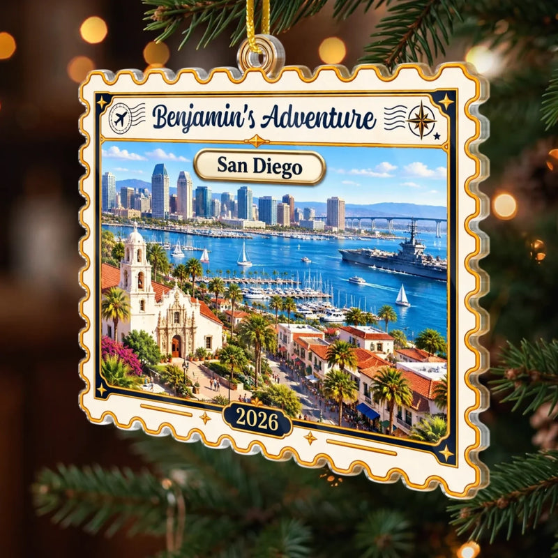 Custom Photo Travel Adventure Couple Christmas Gifts - Personalized Ornament