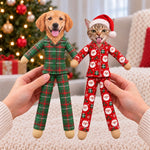 Custom Photo Christmas Pajamas Doll Gifts For Dog And Cat Lovers - Personalized Poseable Plush Doll