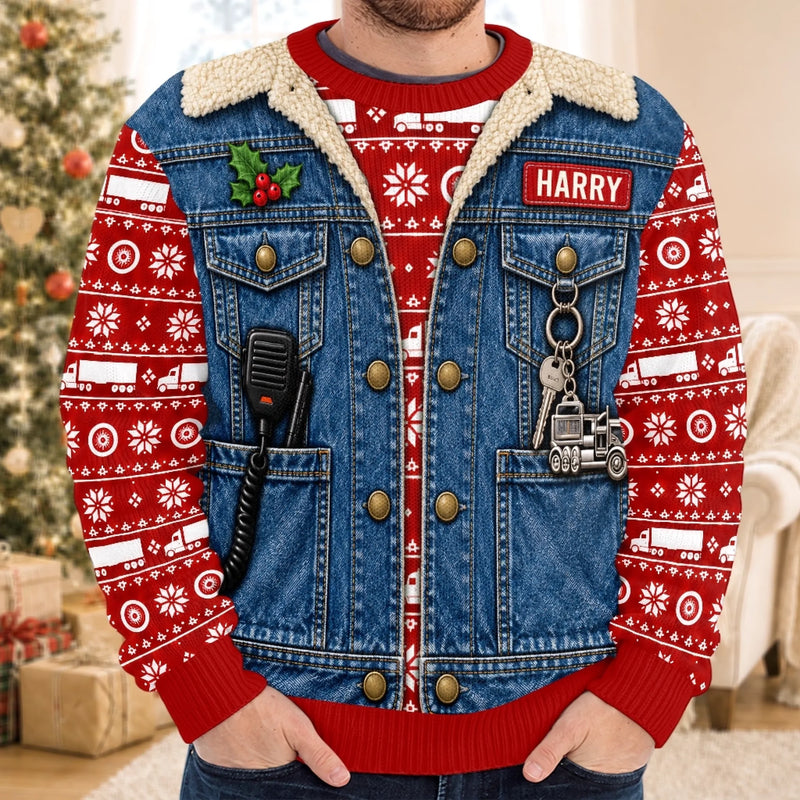 Custom Photo Truckmas Christmas Gifts For Men - Personalized Ugly Sweatshirt