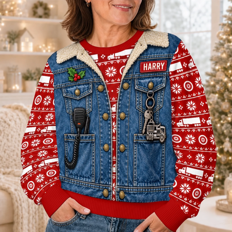 Custom Photo Truckmas Christmas Gifts For Men - Personalized Ugly Sweatshirt