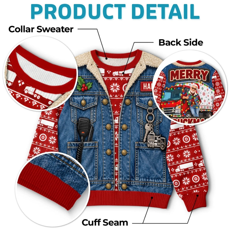 Custom Photo Truckmas Christmas Gifts For Men - Personalized Ugly Sweatshirt