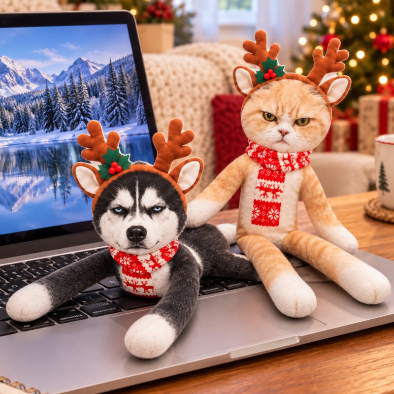 Custom Photo Pet Face Funny Christmas Gifts For Pet Lovers - Personalized Poseable Plush Doll
