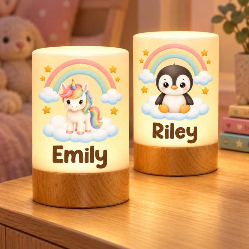Custom Name Lion Rainbow Baby Shower Decor Gifts For Kids - Personalized Dimmable Touch Night Light