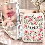 Custom Flower Garden Gifts For Women - Personalized LED Compact Makeup Mirror