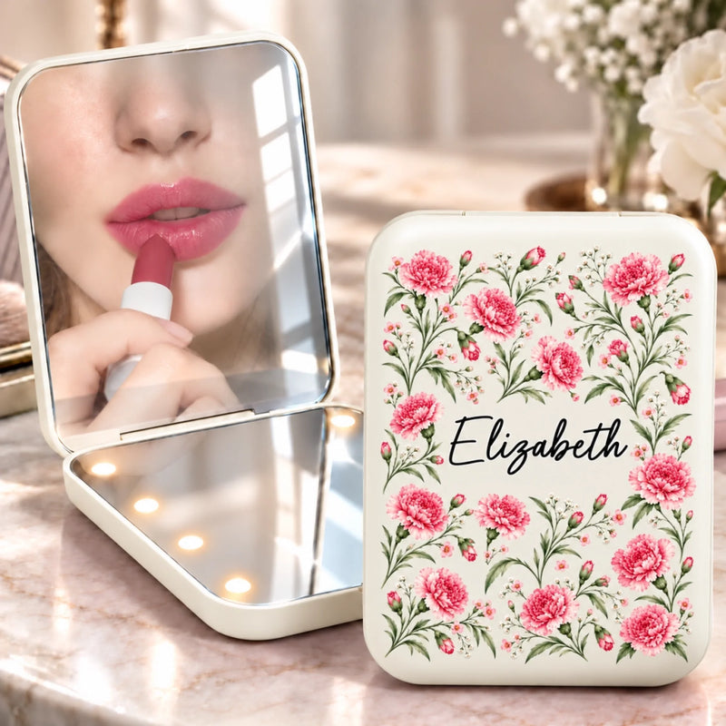 Custom Flower Garden Gifts For Women - Personalized LED Compact Makeup Mirror