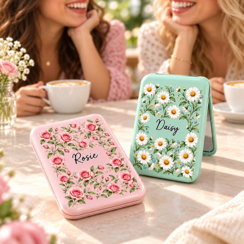 Custom Flower Garden Gifts For Women - Personalized LED Compact Makeup Mirror