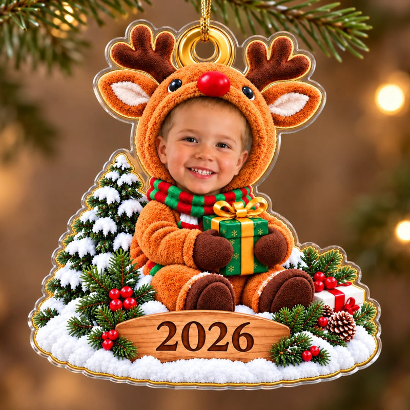 Custom Reindeer Baby Kids Christmas Gifts - Personalized Acrylic Ornament