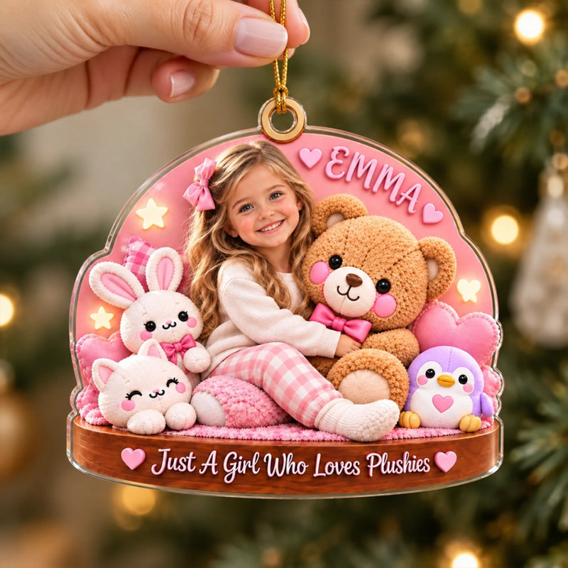 Custom Photo Just A Girl Who Loves Plushies Christmas Gifts for Kids - Personalized Acrylic Ornament