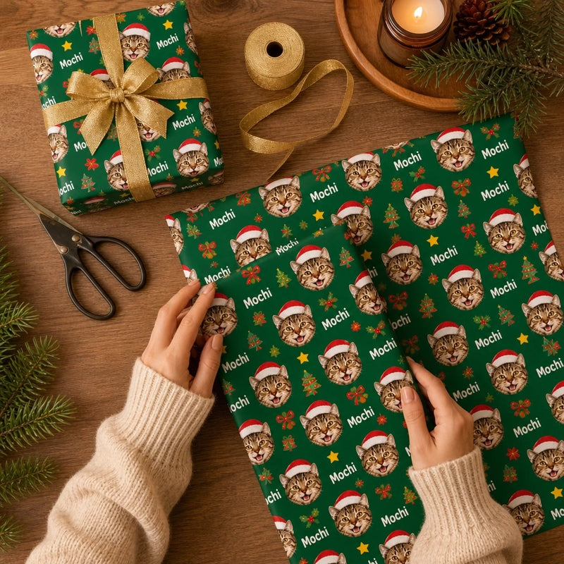 Custom Cat Photo Christmas Gifts for Cat Lovers - Personalized Wrapping Paper