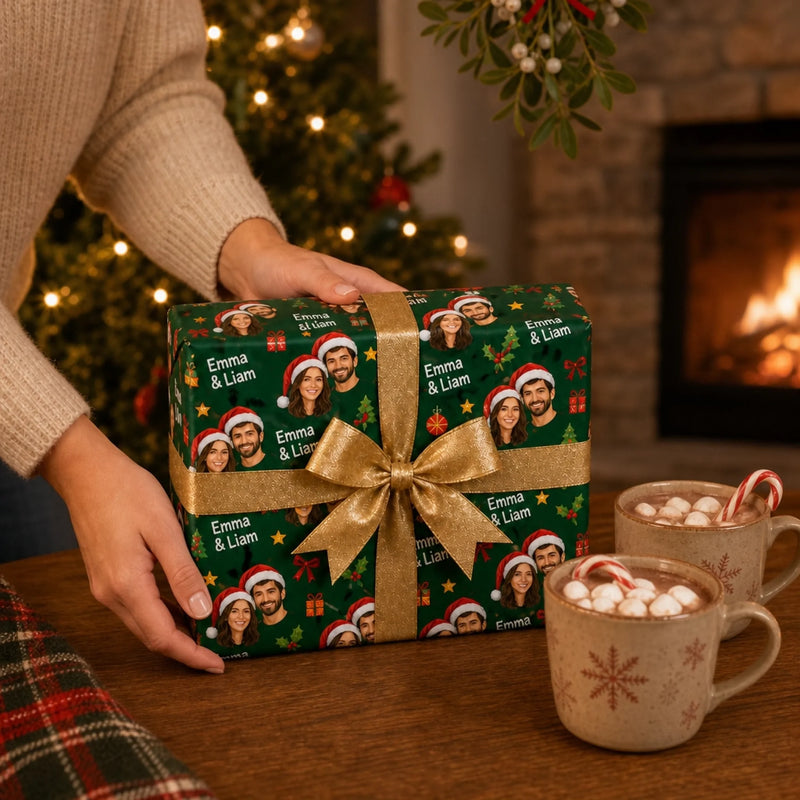 Custom Couple Photo Christmas Gifts for Him, Her - Personalized Wrapping Paper