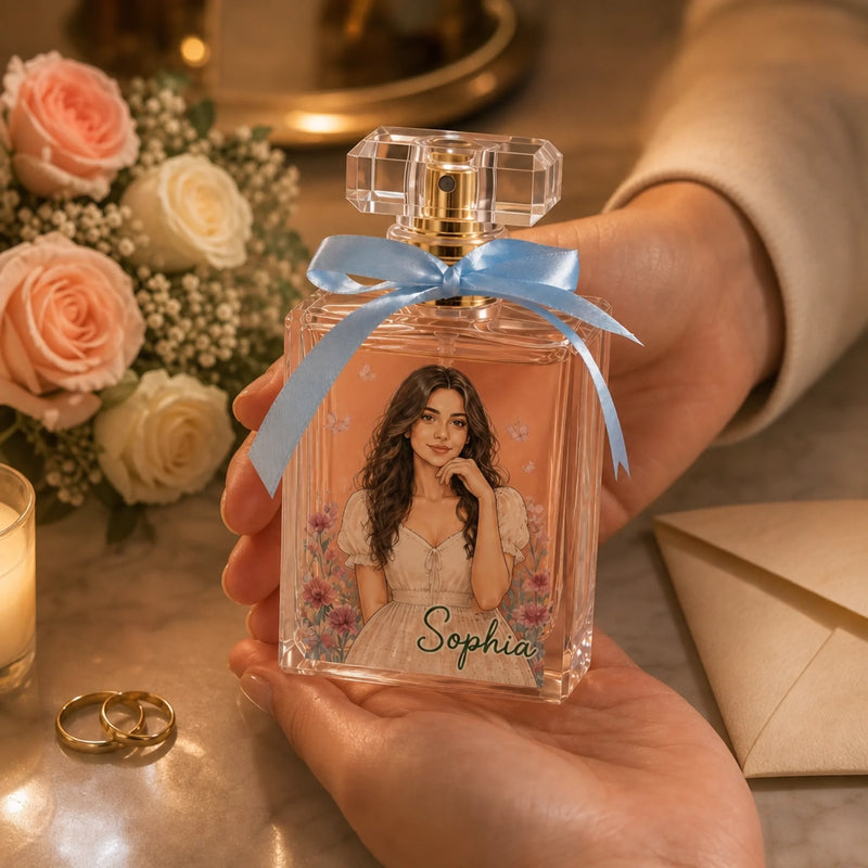 Custom Photo Floral Anniversary Couple Gift for Wife - Personalized Refillable Perfume Bottle