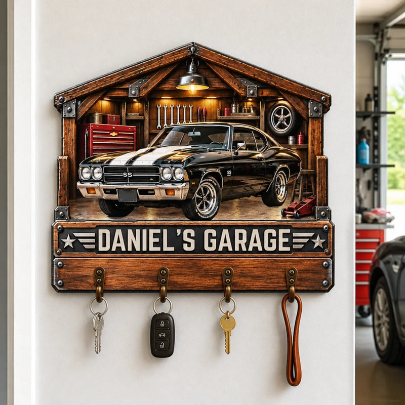 Custom Photo Garage Name Decor Gifts - Personalized Wooden Key Holder