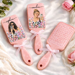 Custom Photo Floral Gifts for Her - Personalized Paddle Hair Brush
