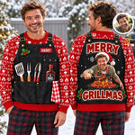 Custom Photo Grillmas Christmas Gifts For Men - Personalized Ugly Sweatshirt