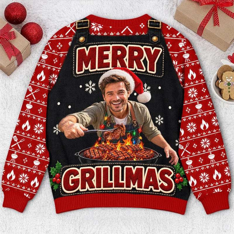 Custom Photo Grillmas Christmas Gifts For Men - Personalized Ugly Sweatshirt