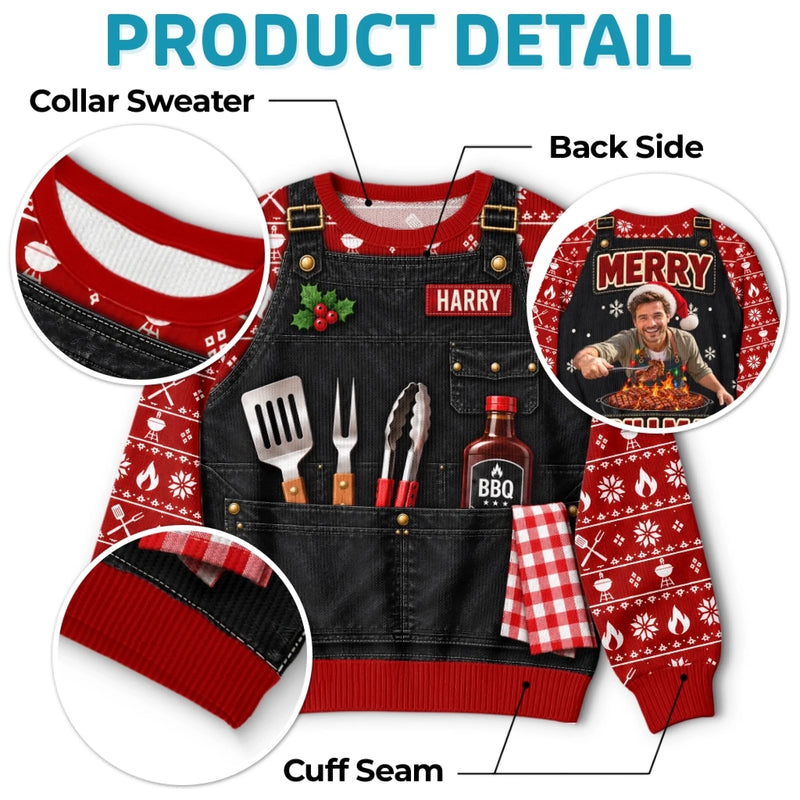 Custom Photo Grillmas Christmas Gifts For Men - Personalized Ugly Sweatshirt
