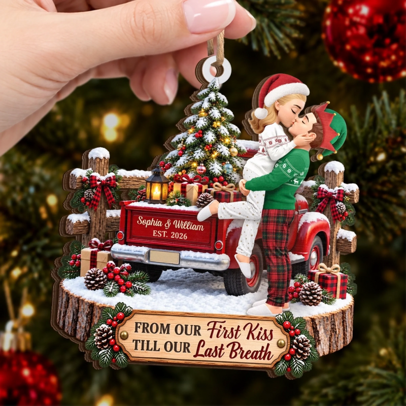 Custom Romantic Christmas Gifts For Couples - Personalized Wooden Ornament