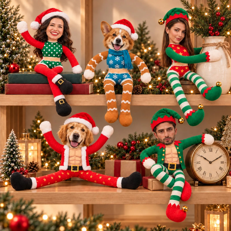 Custom Santa Elf And Gingerbread Family Christmas Gifts - Personalized Poseable Plush Doll