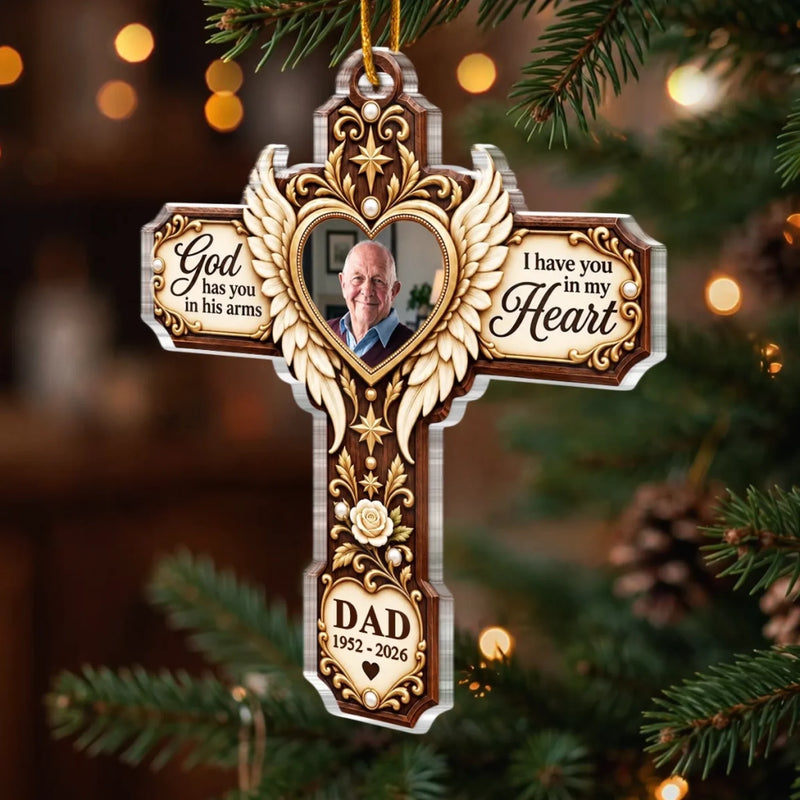 Custom Photo Memorial Cross Christmas Decor Gifts - Personalized Acrylic Ornament