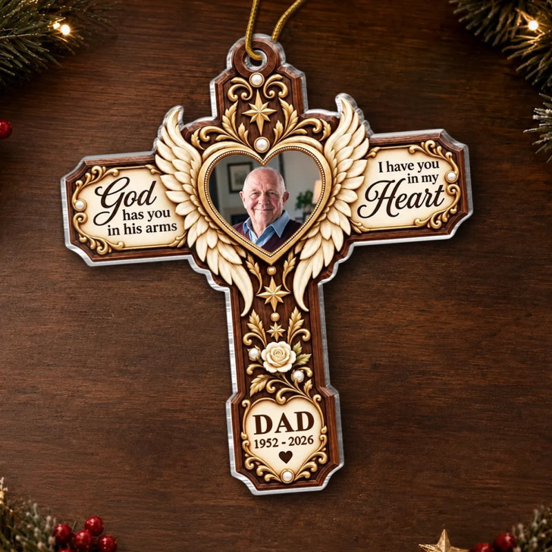 Custom Photo Memorial Cross Christmas Decor Gifts - Personalized Acrylic Ornament