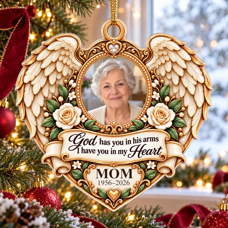 Custom Photo Memorial Heart Wings Christmas Decor Gifts - Personalized Acrylic Ornament